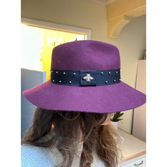 Scala Burgundy Wool Hat With Honey Bee and Gemstone head band. - Picture 7 of 12